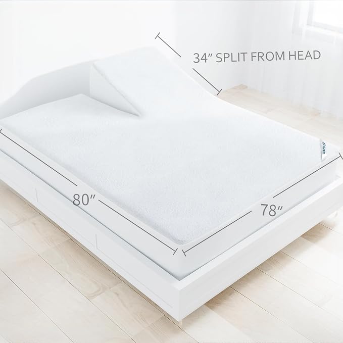 Split Head King Size Mattress Protector Waterproof,34" Top Split from Head | for Adjustable Bed,Smooth Top,Breathable Skin Friendly and Noiseless Fitted Sheet,Viscose Terry Mattress Cover