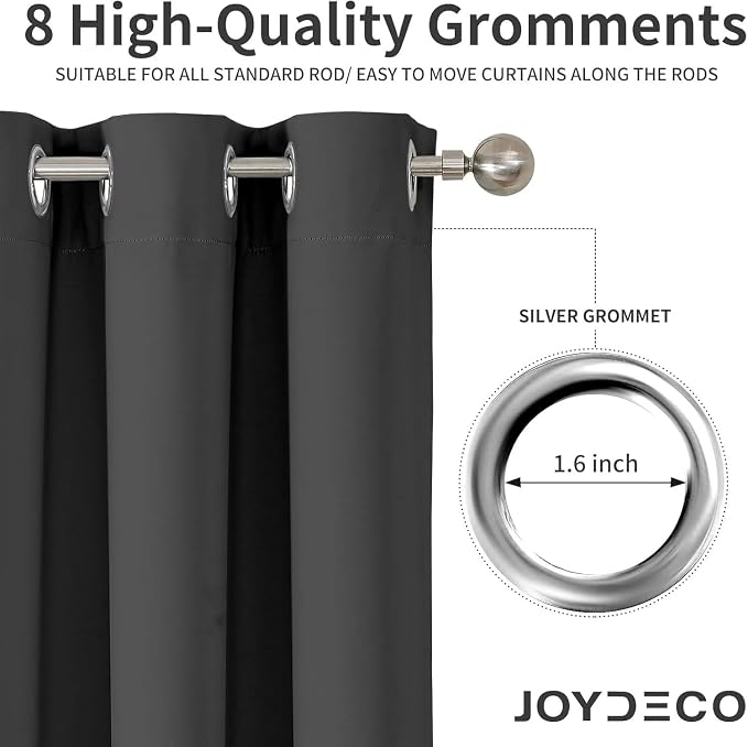 Joydeco Blackout Curtains 84 Inch Length 2 Panels Set, Thermal Insulated Long Curtains& Drapes 2 Burg, Room Darkening Drapes for Bedroom Living Room (Grey, W37 x L84 Inch)