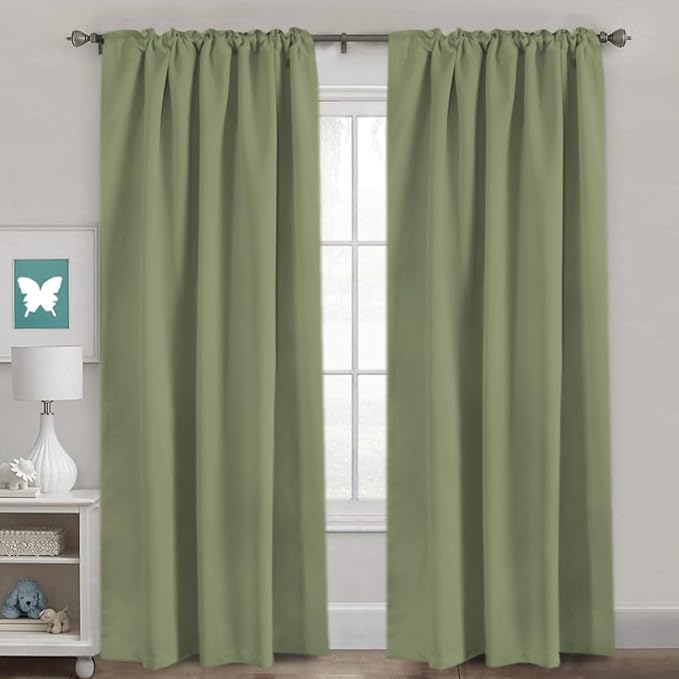 H.VERSAILTEX Blackout Curtains for Living Room Thermal Insulated Window Treatment Panels Room Darkening Blackout Drapes Back Tab/Rod Pocket Bedroom Draperies, 52 x 90 Inch, Sage, 2 Panels