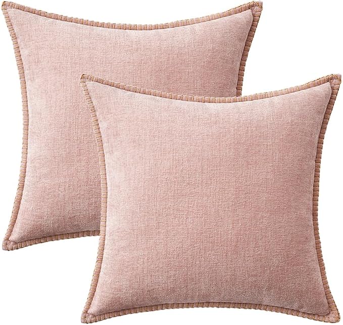 MIULEE Decorative Couch Throw Pillow Covers 20x20 Inch Pink 2 Pack | Farmhouse Pillow Covers with Stitched Edge, Soft Chenille Cushion Cases, for Sofa Bed Living Room Home Decor