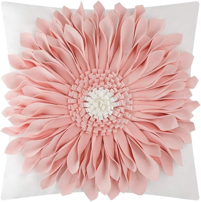 OiseauVoler 3D Sunflower Handmade Throw Pillow Covers Decorative Pink Pillowcases for Couch Girls Bed Living Room Home Decor 18x18 Inches