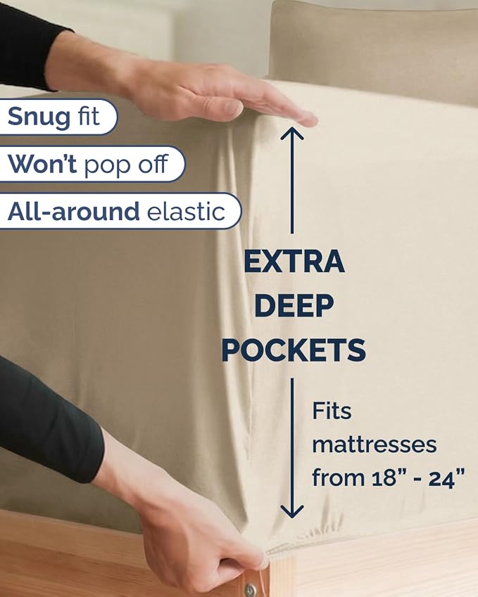 Extra Deep Twin XL Sheet Set - 4 Piece College Dorm Room - Cream | College Dorm Room Essentials, Easy & Secure Fit, Ultra-Soft, Wrinkle & Fade Free, Comfy Sheets Set with Extra Deep Pockets