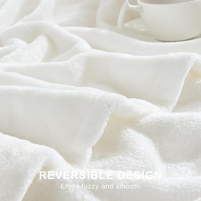 Hansleep Full White Fleece Blanket, Soft Flannel Bed Blanket | Fuzzy Cozy Blanket 84x90 Inches, Multi-use for Bed, Sofa, Couch, Travel, Camping, All Season Warm Lightweight Cover