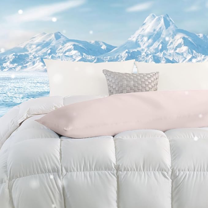 DOWNCOOL Large Body Pillow Insert with Cooling Cover - Soft Long Bed Pillow for Summer - Breathable Full Body Pillow for Adults - 20x54 inch (Pink, with Cover)