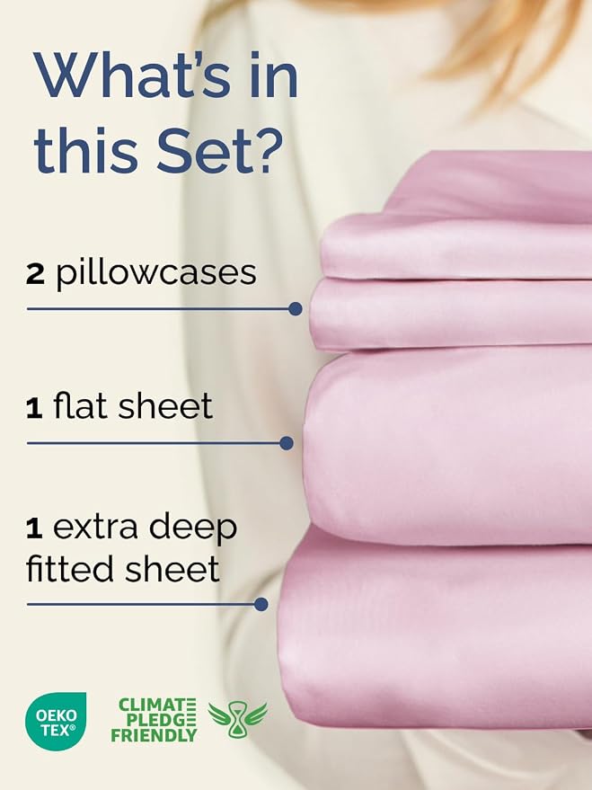 Extra Deep Cal King Sheet Set - 4 Piece Breathable & Cooling - Light Pink | Easily Fits 18 to 24 inch Mattress, Ultra Soft, Wrinkle & Fade Free with Extra Deep Pockets, Comfy Hotel Luxury Bedding