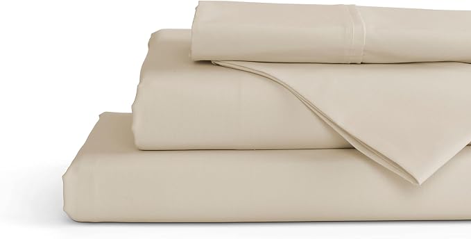 Linen Home 4 Piece Twin Size Cotton Sheet Set, 100% Cotton Percale, 2 Pillowcases, Deep Pocket with All Around Elastic Sheet, Crisp Breathable Bedding, Hotel Luxury, Long-Staple Combed Cotton, Ivory