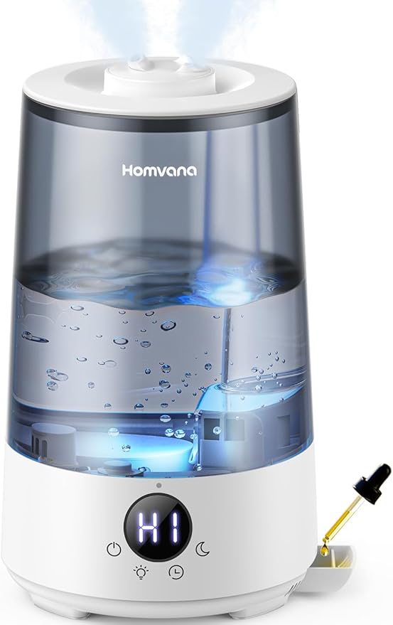 Homvana 3.6L Top-Fill Cool Mist Humidifiers for Bedroom, Large Room(Grey) | 23dB Quiet, Easy-to-Clean 2-in-1 Baby Humidifier & Oil Diffuser for Congestion Relief, Last for 4 Night (Grey)