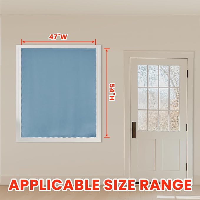 AJAZZ 100% Blackout Stick Curtain Portable Black Out Curtains Adhesive Curtains for Bedroom Living Room No Drilling (Light Blue, 47" W x 54" L 1 Panel)
