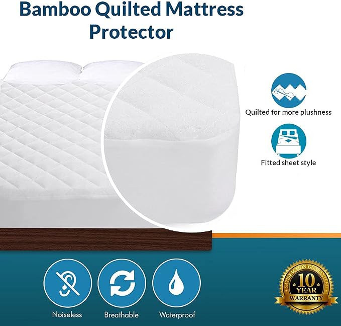 PlushDeluxe Crib Mattress Protector, 28”x49”, 100% Waterproof, Noiseless, Ultra Soft Viscose Made from Bamboo with Quilted Terry Cotton Top, White Fitted Sheet Style Toddler Crib Cover