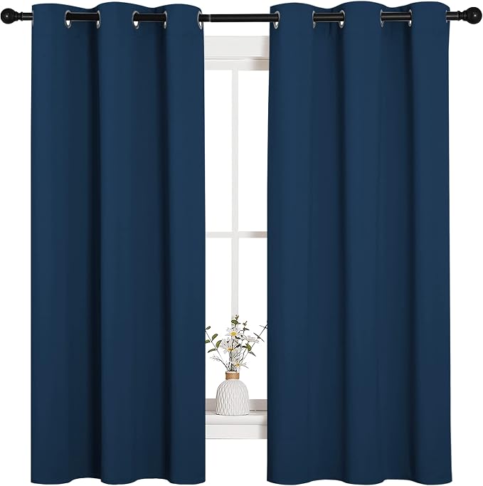 NICETOWN Moroccan Blue Blackout Curtains for Bedroom 42" w x 63" L 2 Panels | Thermal Insulated Grommet Room Darkening Noise Reducing Light Blocking Curtains for Kids Room, Modern Casual Elegant Decor