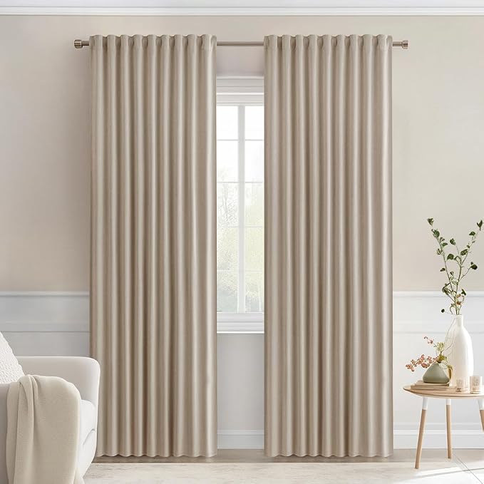 MIULEE Taupe Back Tab Blackout Curtains 52x90 Inch Long 2 Panels Set | Rod Pocket Pinch Pleated, Thermal Insulated, Room Darkening, Light Blocking, Privacy Curtains for Living Room Bedroom