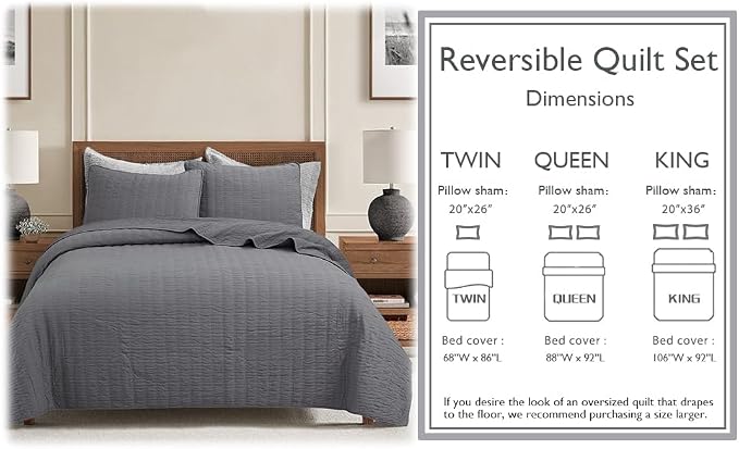 Cozy Line Home Fashions 100% Cotton 3-Piece Charcoal Gray Solid Classic Modern Quilted Bedspread with Shams, Lightweight All Season Modern Bedding (Channel Gray, Queen)