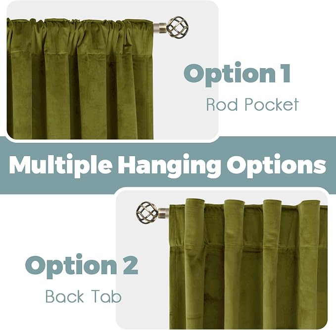 BGment Velvet Blackout Curtains 84 Inches Long for Living Room, Moss Green | Vintage, Thermal Insulated, Room Darkening, Privacy Drapes for Bedroom/Guest Room Back Tab Rod Pocket, 2 Panels, 52x84 Inch