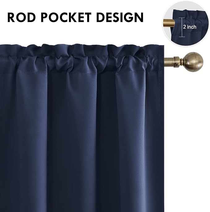 DWCN Blackout Curtains for Bedroom Living Room 42 x 63 Inch Long Navy | 2 Panels Set, Room Darkening, Thermal Insulated, Light Blocking, Rod Pocket Drapes, Noise Reducing Window Treatments