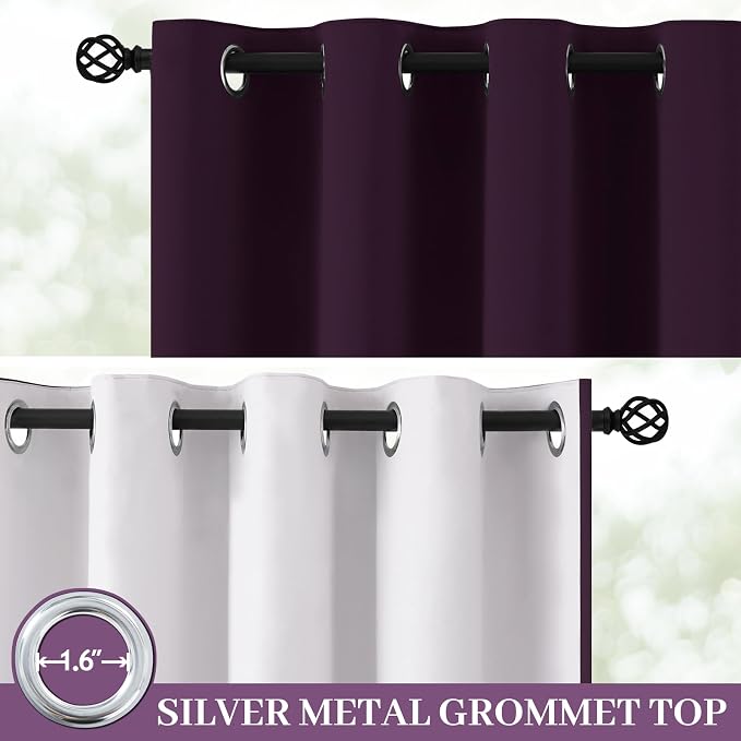 Yakamok Dark Purple 100% Blackout Curtains 84 Inches Long 40" Wide 2 Panels | Blackout Curtain Panels for Bedroom, 2 Thick Layers Grommet Top Thermal Insulated Drapes with White Back for Living Room