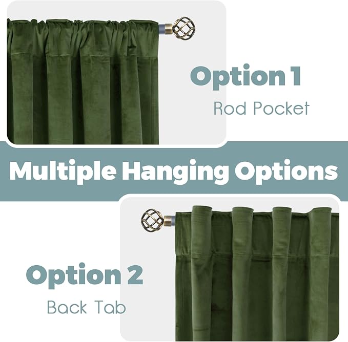 BGment Dark Green Velvet Blackout Curtains 102 Inches Long for Living Room | Luxury, Super Soft, Thermal Insulated, Curtains & Drapes for Bedroom, Back Tab Rod Pocket, Set of 2 Panels, 52 x 102 Inch