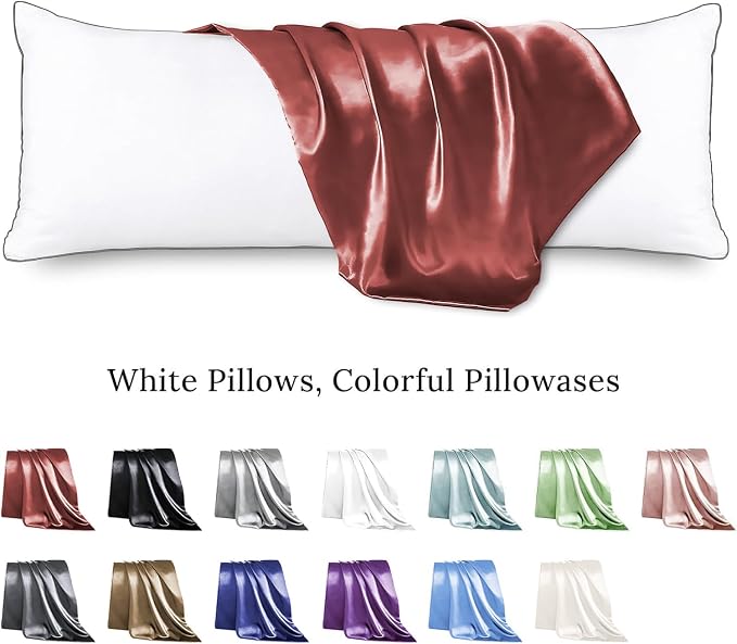 Body Pillow with Satin Pillowcase, Body Pillow for Adults | 20"x54", Removable Cover, OEKO-TEX Certified Down Alternative Filling,Washing Machine