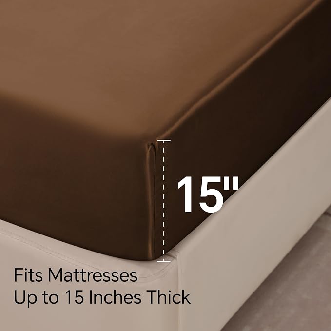 BEDELITE Satin Sheets Queen Size Bed Set, Brown, 4 Pieces | Luxury Silky Bed Sheets, 15 Inch Deep Pocket, Similar to Silk, Soft and Cooling, Reduces Friction, Gentle on Hair and Skin