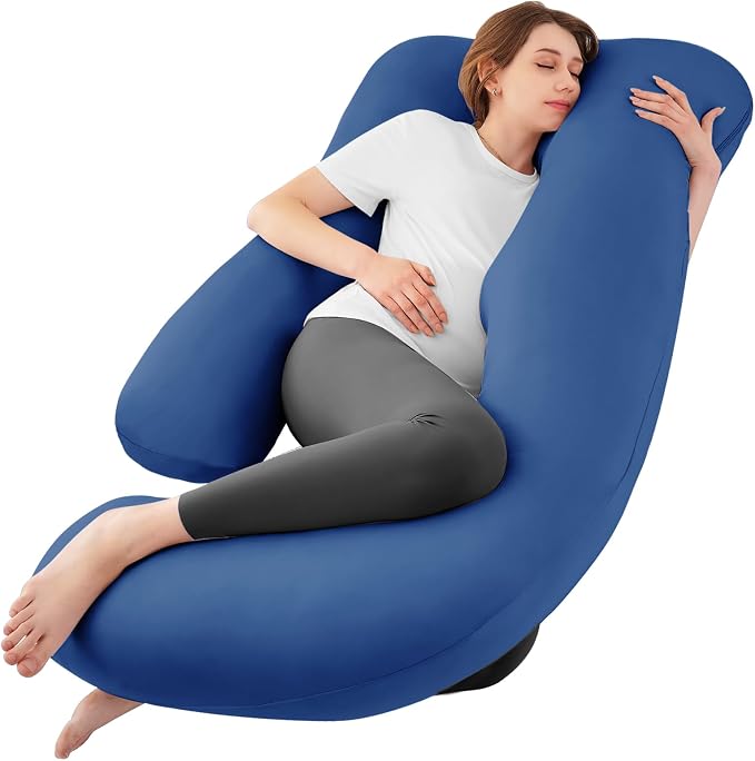 Sasttie Cooling Pregnancy Pillows for Sleeping, 65'' Full Body Pillow, Navy | Sasttie Maternity Pillow, OEKO-TEX, Down Alternative, Removable Cover, Pregnant Women Must Haves, Maternity Essential