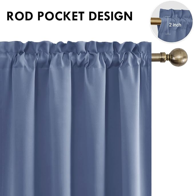 DWCN Blackout Curtains for Bedroom 52 x 63 Inch Long Dusty Blue 2 Panels | Room Darkening, Thermal Insulated, Light Blocking, Rod Pocket Drapes, Noise Reducing Window Treatments