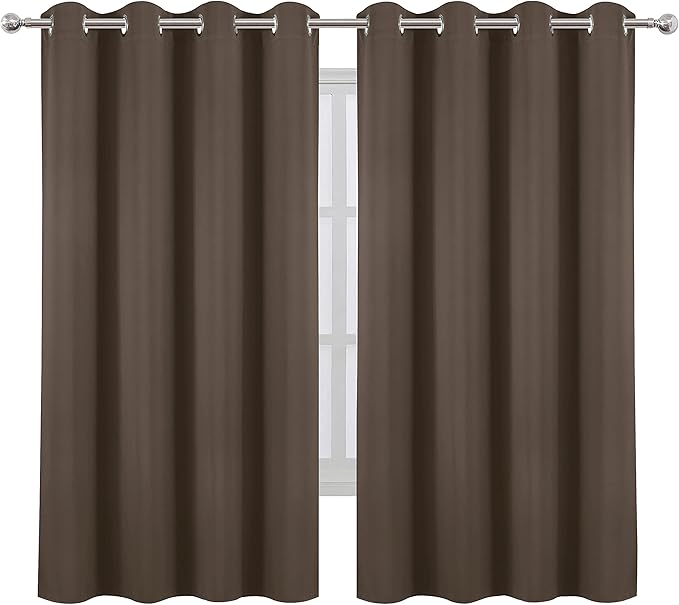 Chocolate Brown Blackout Curtains 66 x 63 Inch Length/Set of 2 Curtain Panels/Thermal Insulated Room Darkening Blackout Curtains for Bedroom