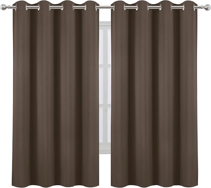 Chocolate Brown Blackout Curtains 52 x 63 Inch Length/Set of 2 Curtain Panels/Thermal Insulated Room Darkening Blackout Curtains for Bedroom