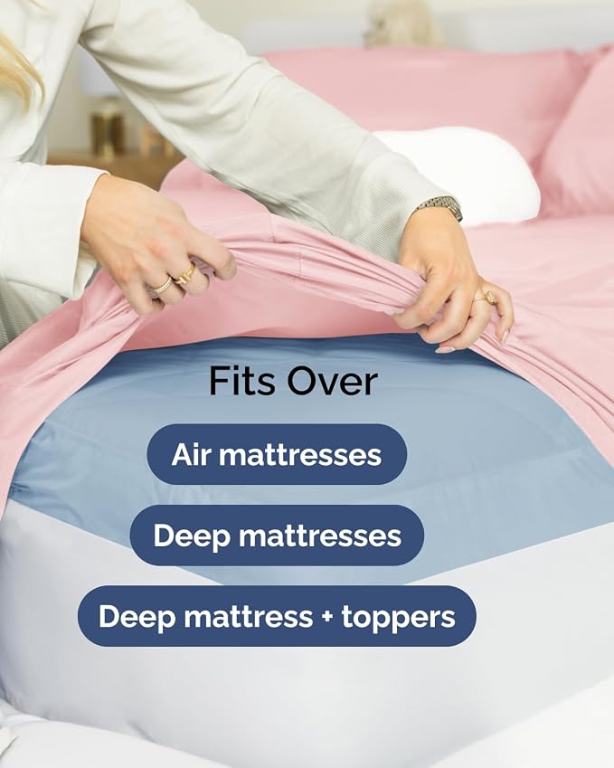 Extra Deep Flex Top Split Head King Sheet Set - 6 Piece Breathable and Cooling Sheets - Hotel Luxury Bedding for Women, Men, Kids & Teens - Easy Secure Fit - Extra Deep Pockets - Baby Pink