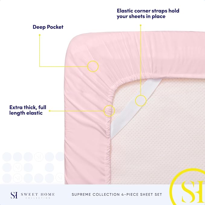 California King Sheet Sets - Breathable Luxury Sheets with Full Elastic & Secure Corner Straps Built In - 1800 Supreme Collection Bedding, Sheet Set, EXTRA DEEP pocket - Cal King, Pale Pink