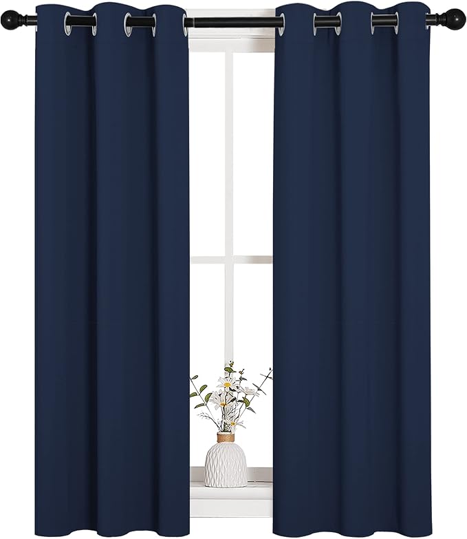 NICETOWN Navy Blackout Curtains for Kid's Room 29" Wide x 40" Long 2 Panels | All Season Thermal Insulated Solid Grommet Top Draperies Drapes, Light Blocking Noise Reducing Room Darkening Energy Saving