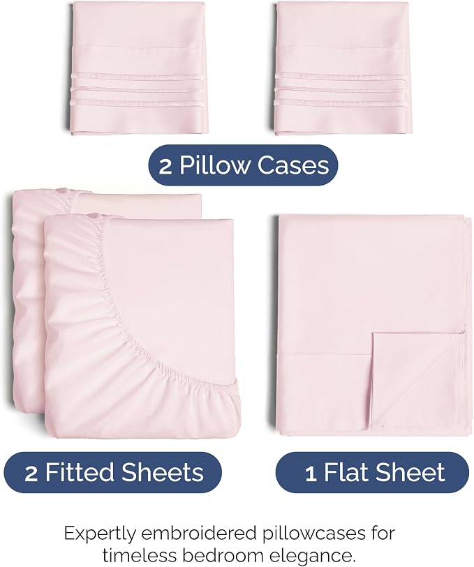 Split King Size 5 Piece Sheet Set - Breathable & Cooling - Lavender Pink | Hotel Luxury Bed Sheets for Women & Men, Deep Pockets, Easy-Fit, Comfy, Soft and Wrinkle Free Sheets, Oeko-Tex Bed Sheet Set