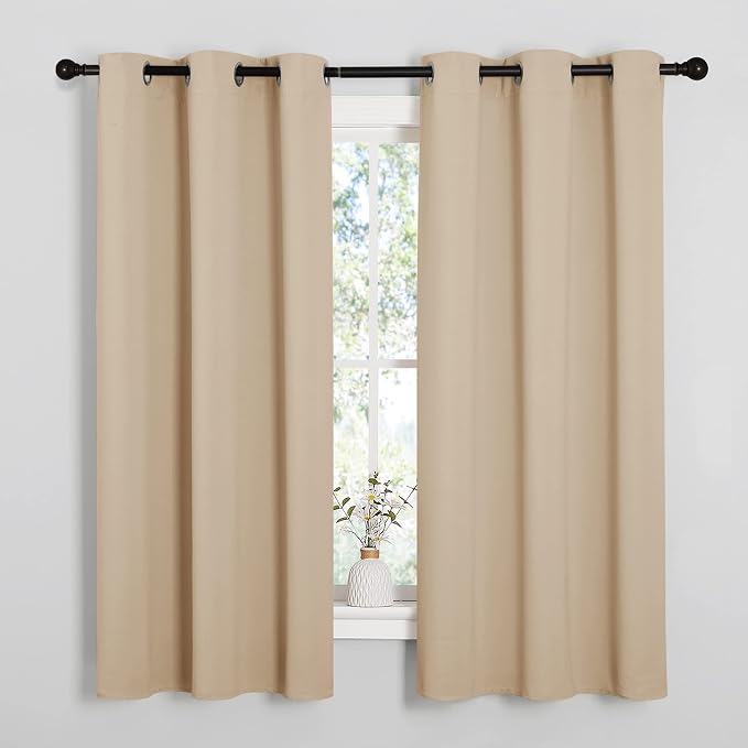 NICETOWN Biscotti Beige Blackout Curtains for Bedroom 42" x 48" 2 Panels | Room Darkening Thermal Insulated Grommet Draperies Window Panels, Light Blocking Noise Reducing Home Decor Window Treatments