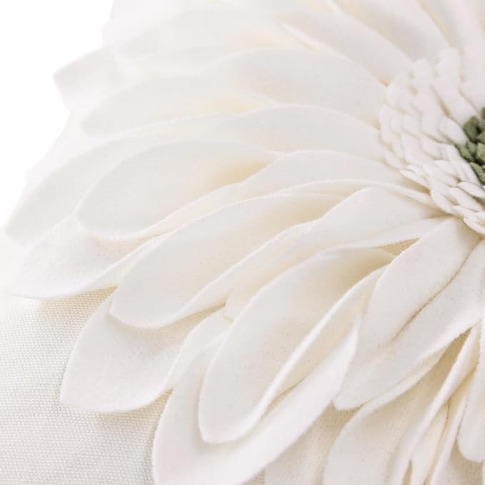 OiseauVoler Decorative 3D Flower Throw Pillow Covers for Couch 18x18 Inch | Ivory White Aesthetic Sunflower Pattern Handmade Pillowcases Boho Farmhouse Bed Decor Vintage Floral Easy Care