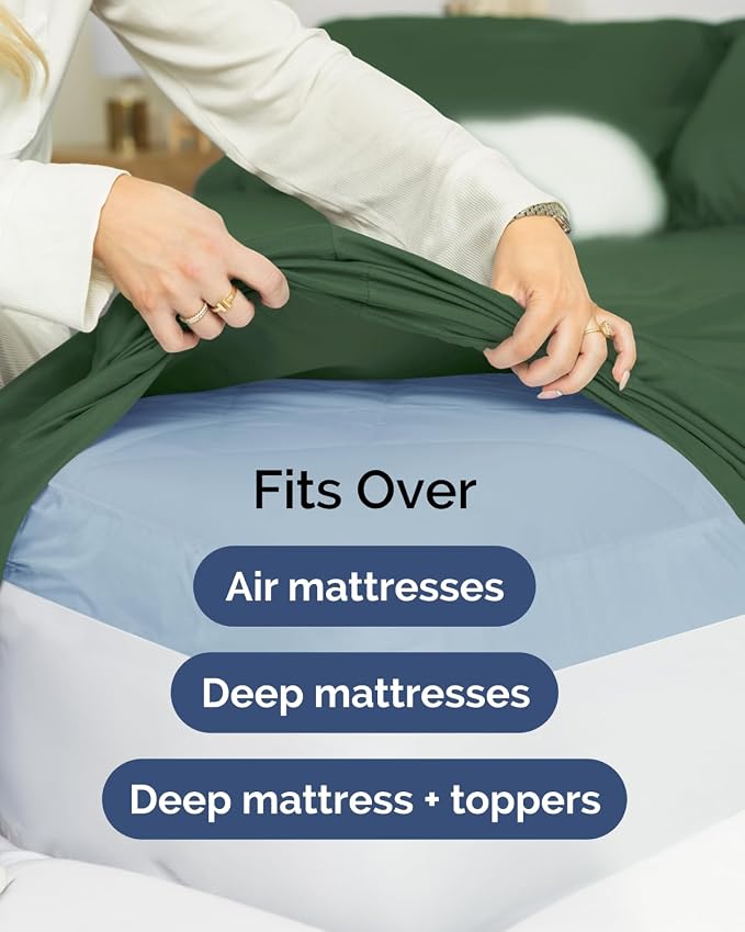 Extra Deep Flex Top Split Head King Fitted Sheet - Hotel Luxury Single Fitted Sheet Only - Easily Fits 18 inch to 24 inch Mattress - Ultra Soft, Wrinkle Free w/Extra Deep Pockets - Emerald Green