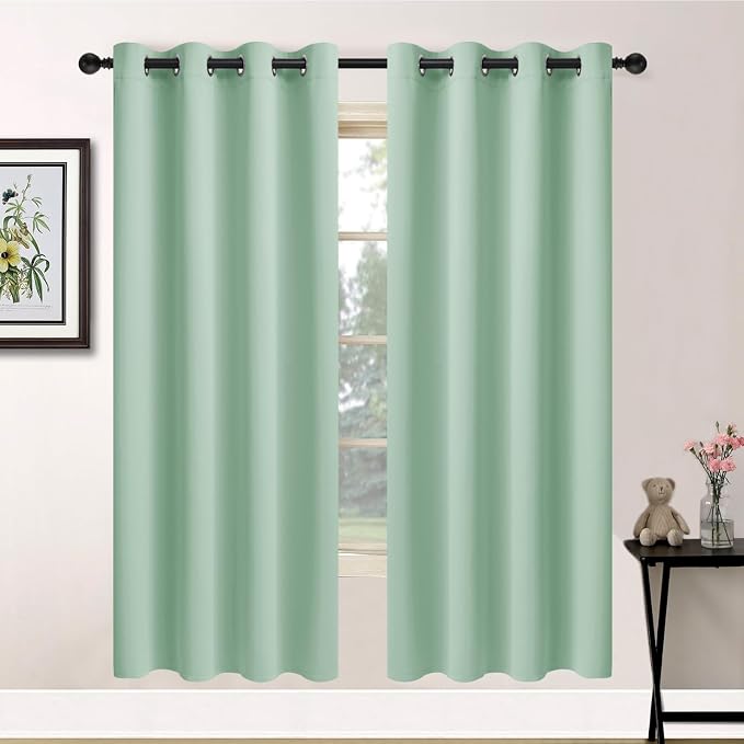 Yakamok Room Darkening Curtains 52x72 inch Light Sage Green-Living Room | 2 panels,grommet blackout window treatment,thermal insulated,light blocking drapes,privacy protection,bedroom dining room