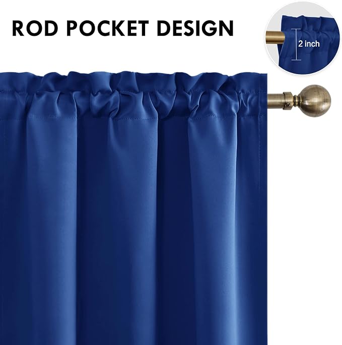 DWCN Blackout Curtains for Bedroom Living Room 42 x 54 Inch Long 2 Panels | Room Darkening, Thermal Insulated, Light Blocking, Rod Pocket Drapes, Noise Reducing Window Treatments, Classic Blue