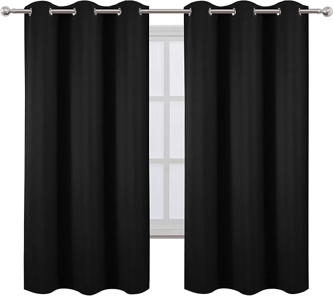Blackout Curtains 42 x 63 inch/Black Curtains Set of 2 Panels/Thermal Insulated Room Darkening Bedroom Curtains