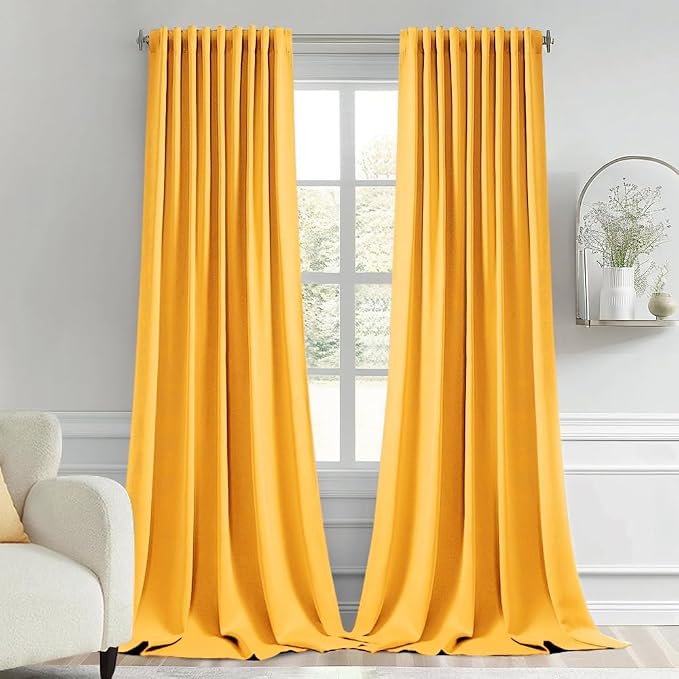 MIULEE Yellow Back Tab Blackout Curtains 52x96 Inch Long 2 Panels Set | Rod Pocket Pinch Pleated, Thermal Insulated, Bedroom Living Room Darkening Drapes, Light Blocking Floor to Ceiling Curtains