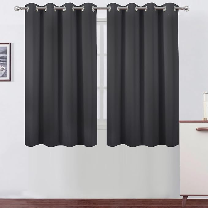 Dark Grey Thermal Blackout Curtains/52 x 54 Inch/Set of 2 Panels Room Darkening Curtains for Bedroom