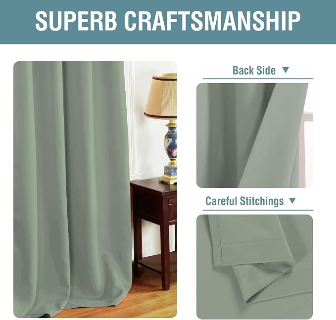 H.VERSAILTEX Blackout Curtain for Living Room Thermal Insulated Window Treatment Curtain Extra Long 96 inch Length Energy Saving Solid Grommet Top Blackout Drape, One Panel, Sea Grass, 52" W x 96" L
