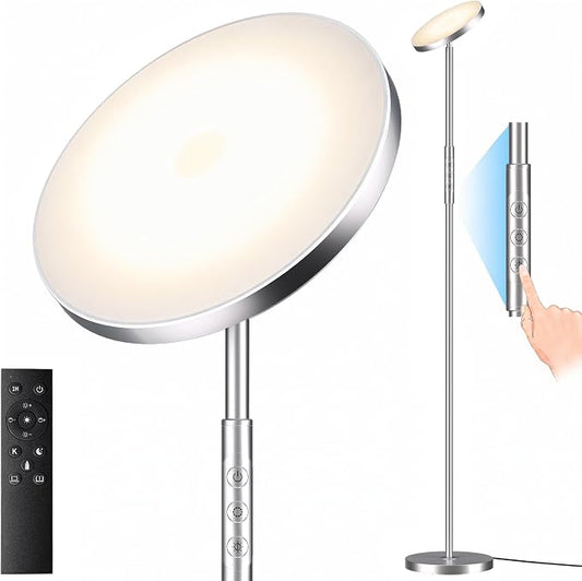 Floor Lamp, Upgraded 40W 4000LM Super Bright Torchiere LED Floor Lamps for Living Room, Stepless Dimmable Color Temperature 2700K-6500K with Remote & Touch Control, Standing Light (Brushed Nickel)