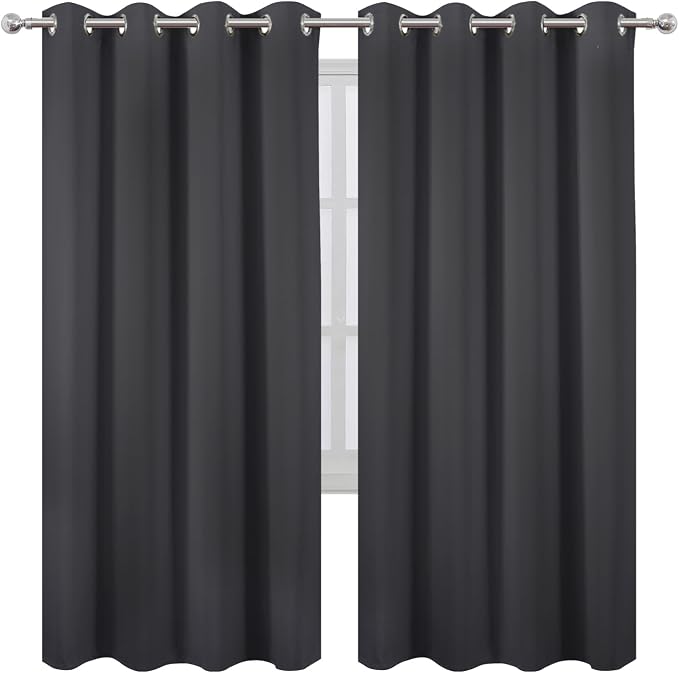 Dark Grey Thermal Blackout Curtains/52 x 72 Inch/Set of 2 Panels Room Darkening Curtains for Bedroom