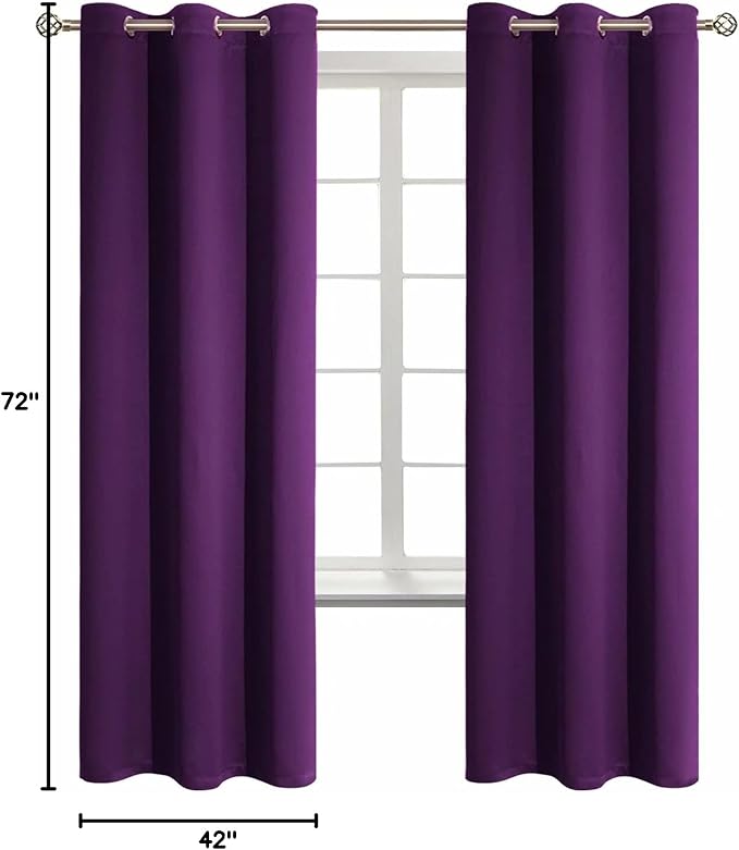 BGment Purple Blackout Curtains for Bedroom 72 Inch Long - 2 Panels | Grommet Top, Black Out, Room Darkening, Sunblock, Thermal Insulated, Window Drapes for Kids Boys Room, 42x72 Inch