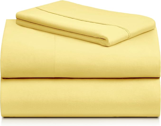 LuxClub Twin XL Sheets Set, Cooling & Soft Deep Pocket Bed Sheets, 3PC | LuxClub Silky Fitted Sheet & Pillowcase Sets, Breathable Hotel Luxury Bedding for Mattress Wrinkle Free, Lemon