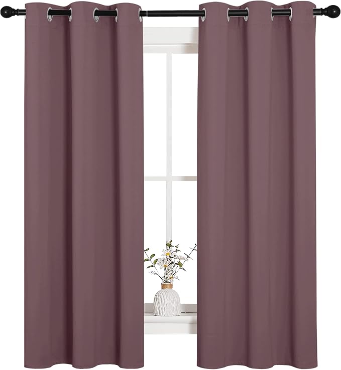 NICETOWN Bedroom Curtain Panels, 1 Pair, 34 by 63-inch, Dry Rose | Blackout Draperies, Thermal Insulated Solid Grommet Blackout Curtains/Drapes
