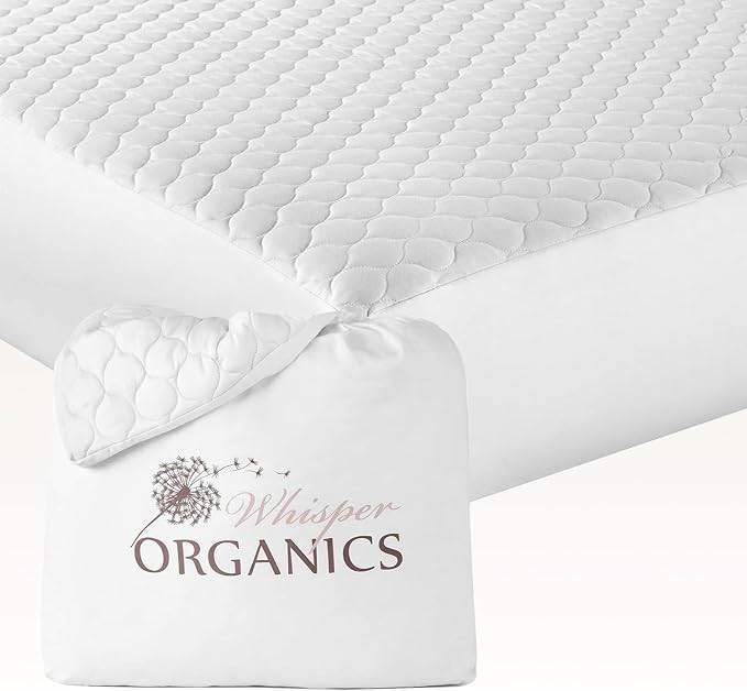 100% Cotton Organic Mattress Pad - Breathable & Cooling Mattress Protector RV Short Queen - Premium 300GSM Quilted & Machine Washable - Fairtrade & GOTS Certified Bed Protector (White, RV Short Queen)