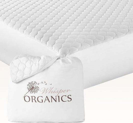 100% Cotton Organic Mattress Pad - Breathable & Cooling Mattress Protector RV Short Queen - Premium 300GSM Quilted & Machine Washable - Fairtrade & GOTS Certified Bed Protector (White, RV Short Queen)
