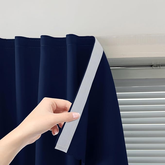Self Adhesive Portable Blackout Curtains for Bedroom Easy to Install Window Thermal Lnsulated Kitchen Room Darkening Small Window Curtains, 47" W X 79" L, Navy Blue, 2 Panels