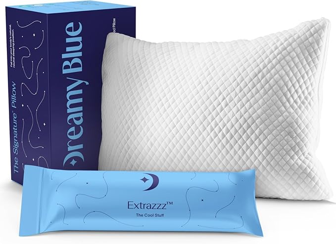 DreamyBlue Signature Adjustable Shredded Memory Foam Pillow Queen | CertiPUR-US Certified | Bamboo Rayon Cover | Side Back Stomach Sleepers | Washable | Neutral Spinal Alignment
