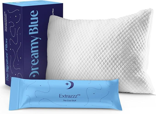 DreamyBlue Signature Adjustable Shredded Memory Foam Pillow King | CertiPUR-US Certified | Bamboo Rayon Cover | Side Back Stomach Sleepers | Washable | Neutral Spinal Alignment
