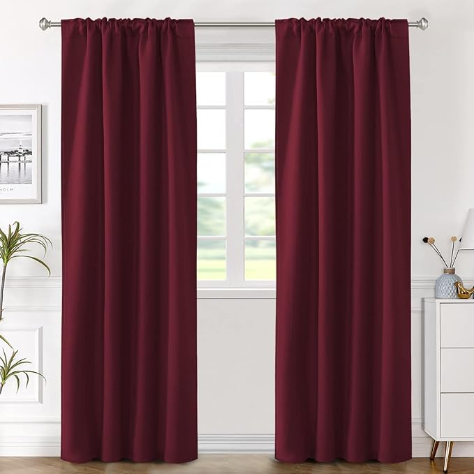 H.VERSAILTEX Christmas Blackout Curtains Thermal Insulated Window Treatment Panels Blackout Drapes for Living Room Back Tab/Rod Pocket Bedroom Draperies (2 Panels, Burgundy, 42 x 84 Inch)